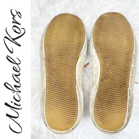 MICHAEL KORS ROSE GOLD METALLIC STUDDED LOW TOP LEATHER SNEAKERS, SIZE 6.5 - Picture 8 of 12